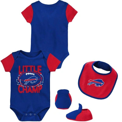 Outerstuff Babies' Newborn And Infant Boys And Girls Royal, Red Buffalo Bills Little Champ Three-piece Bodysuit Bib And