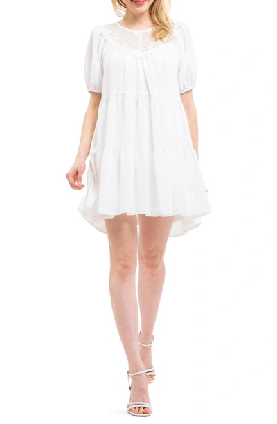 Blu Pepper Puff Sleeve Tiered Dress In White