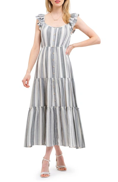 Blu Pepper Striped Maxi Dress In Grey Multi