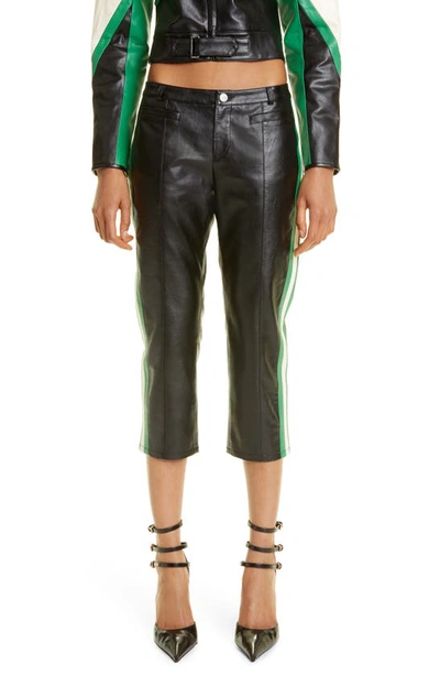 Miaou Stripe Outseam Faux Leather Capri Pants In Black Leather