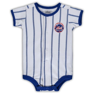 Outerstuff Babies' Newborn White/royal New York Mets Power Hitter Short Sleeve Bodysuit