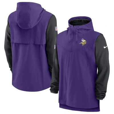 Nike Men's  Purple, Black Minnesota Vikings Sideline Player Quarter-zip Hoodie In Purple,black