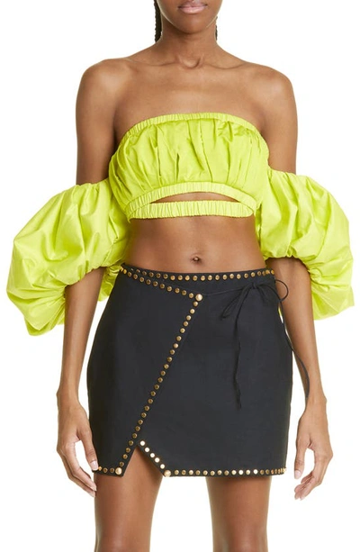 Cult Gaia Carly Off The Shoulder Puff Sleeve Crop Top In Citron
