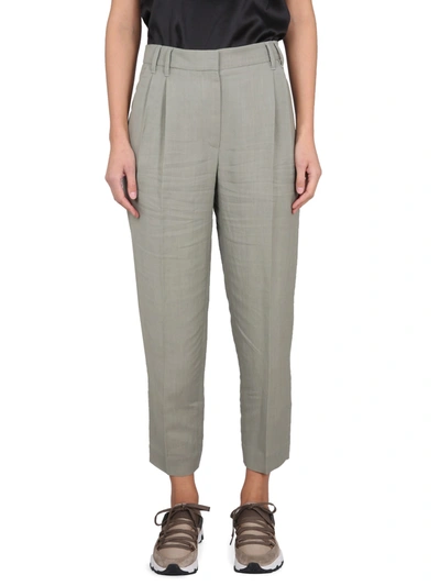 Brunello Cucinelli Linen Blend Trousers In Green