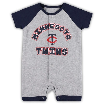 Outerstuff Babies' Newborn And Infant Boys And Girls Heather Gray Minnesota Twins Extra Base Hit Raglan Full-snap Rompe