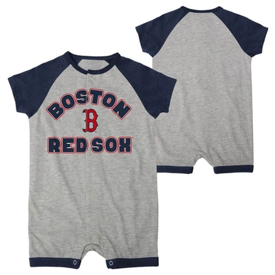 Outerstuff Babies' Newborn And Infant Boys And Girls Heather Gray Boston Red Sox Extra Base Hit Raglan Full-snap Romper