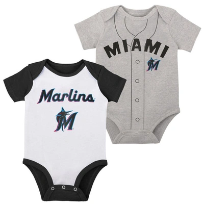 Outerstuff Babies' Newborn & Infant White/heather Gray Miami Marlins Little Slugger Two-pack Bodysuit Set