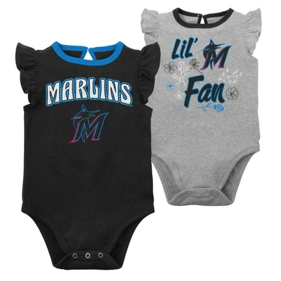 Outerstuff Babies' Girls Newborn & Infant Black/heather Gray Miami Marlins Little Fan Two-pack Bodysuit Set