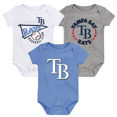 Outerstuff Babies' Newborn & Infant Light Blue/white/heather Gray Tampa Bay Rays Biggest Little Fan 3-pack Bodysuit Set In Light Blue,white,heather Gray