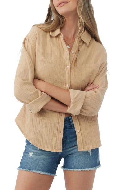O'neill Leni Cotton Gauze Button-up Shirt In Khaki