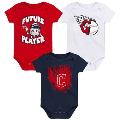 Outerstuff Babies' Newborn And Infant Boys And Girls Red, Navy, White Cleveland Guardians Minor League Player Three-pac In Red,navy,white