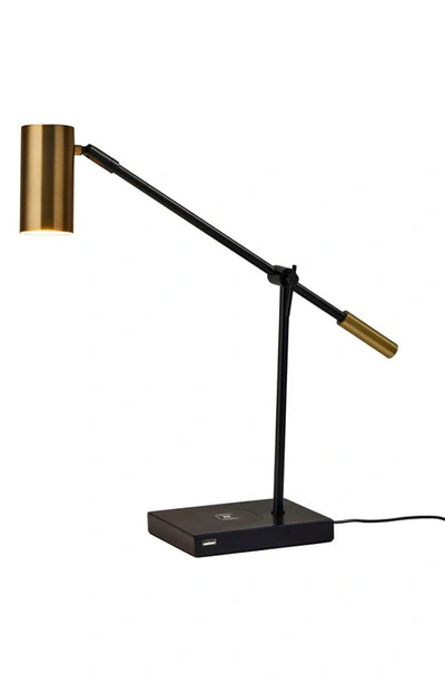 Adesso Lighting Collette Charging Desk Lamp In Black With Antique Brass