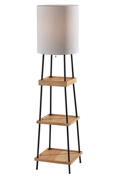 Adesso Lighting Henry Charge Shelf Floor Lamp In Black Finish W/ Natural Wood