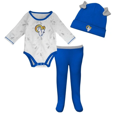 Outerstuff Babies' Newborn And Infant Boys And Girls White, Purple Baltimore Ravens Dream Team Onesie Pants And Hat Set In White,royal