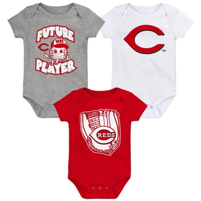 Outerstuff Babies' Newborn & Infant Heather Gray/red/white Cincinnati Reds Minor League Player Three-pack Bodysuit Set