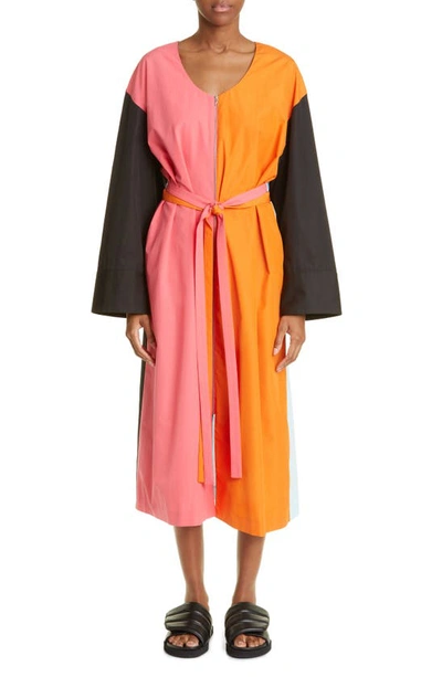 Partow Andy Colorblock Long Sleeve Belted Midi Dress In Pink Multi
