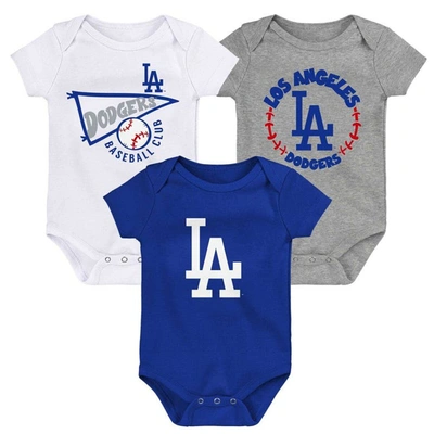 Outerstuff Babies' Infant Boys And Girls Royal, White, Heather Gray Los Angeles Dodgers Biggest Little Fan 3-pack Bodys In Royal,white