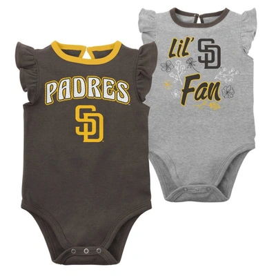 Outerstuff Babies' Infant Boys And Girls Brown, Heather Gray San Diego Padres Little Fan Two-pack Bodysuit Set In Brown,heather Gray