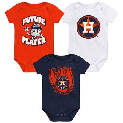 Outerstuff Babies' Newborn And Infant Boys And Girls Orange, Navy, White Houston Astros Minor League Player Three-pack In Orange,navy,white