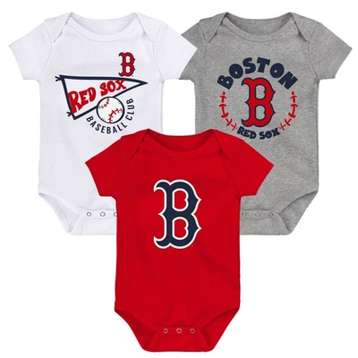Outerstuff Babies' Infant Red/white/heather Gray Boston Red Sox Biggest Little Fan 3-pack Bodysuit Set