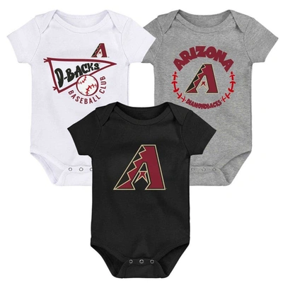 Outerstuff Babies' Infant Black/white/heather Gray Arizona Diamondbacks Biggest Little Fan 3-pack Bodysuit Set