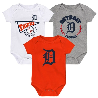 Outerstuff Babies' Newborn & Infant Orange/white/heather Gray Detroit Tigers Biggest Little Fan 3-pack Bodysuit Set