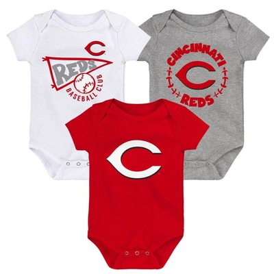Outerstuff Babies' Infant Red/white/heather Gray Cincinnati Reds Biggest Little Fan 3-pack Bodysuit Set