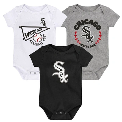 Outerstuff Babies' Infant Boys And Girls Black And White And Heather Gray Chicago White Sox Biggest Little Fan 3-pack B In Black,white,heather Gray