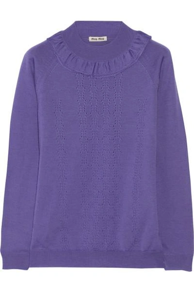 Miu Miu Ruffled Pointelle-knit Wool Sweater | ModeSens