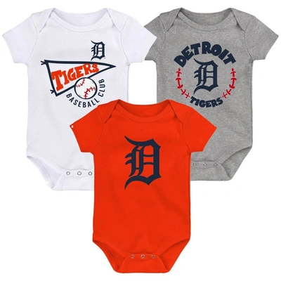 Outerstuff Babies' Infant Orange/white/heather Grey Detroit Tigers Biggest Little Fan 3-pack Bodysuit Set