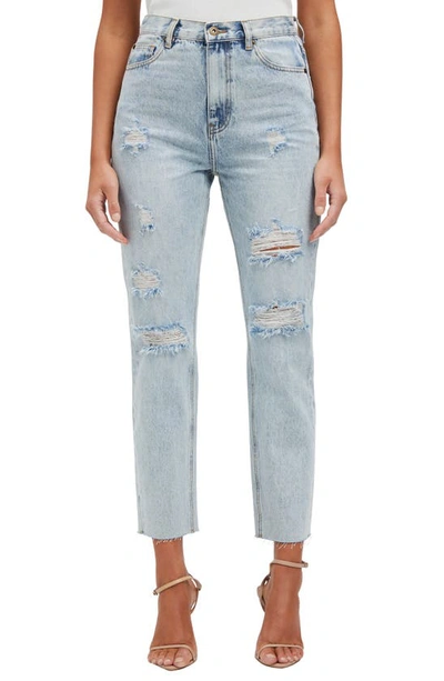 Bardot Cara Ripped High Waist Straight Leg Jeans In Indigo