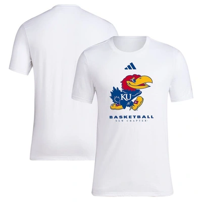 Adidas Originals White Kansas Jayhawks On Court Fresh T-shirt