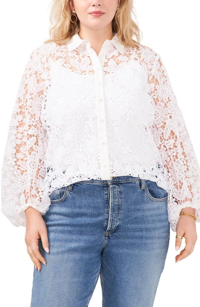 Vince Camuto Eyelet Balloon Sleeve Button-up Blouse In New Ivory