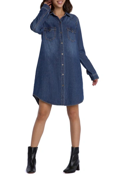 Wash Lab Denim Amanda Long Sleeve Denim Shirtdress In Dulcet Blue