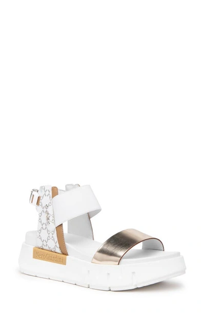 Nerogiardini Logo Sporty Platform Sandal In White/gold
