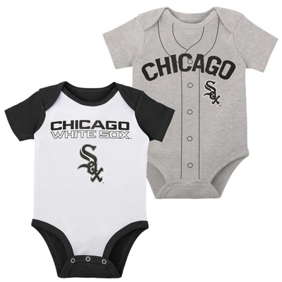Outerstuff Babies' Infant White/heather Gray Chicago White Sox Two-pack Little Slugger Bodysuit Set
