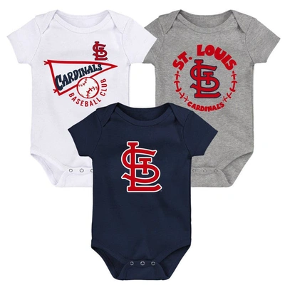 Outerstuff Babies' Newborn And Infant Boys And Girls Navy, White, Heather Gray St. Louis Cardinals Biggest Little Fan 3 In Navy,white,heather Gray