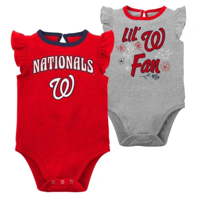 Outerstuff Babies' Newborn And Infant Boys And Girls Red, Heather Gray Washington Nationals Little Fan Two-pack Bodysui In Red,heather Gray