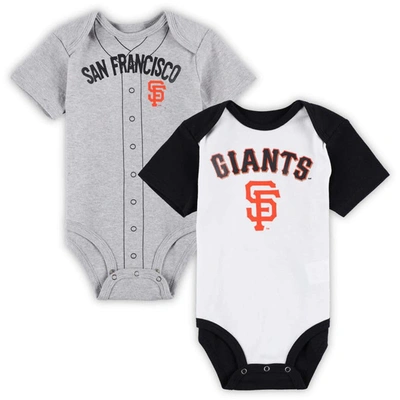 Outerstuff Baby Boys And Girls White, Heather Gray San Francisco Giants Two-pack Little Slugger Bodysuit Set In White,heather Gray