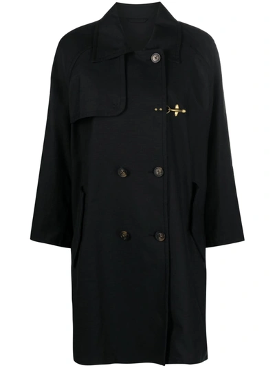 Fay Double-breasted Trench Coat In Black