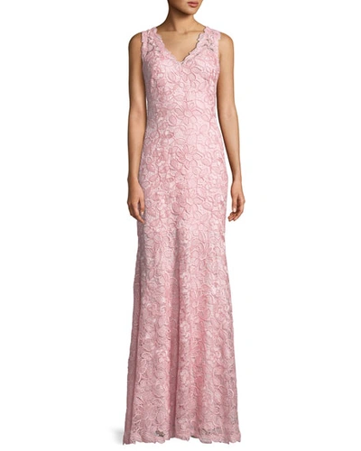 Tadashi Shoji V-neck Sleeveless Lace Applique Dress