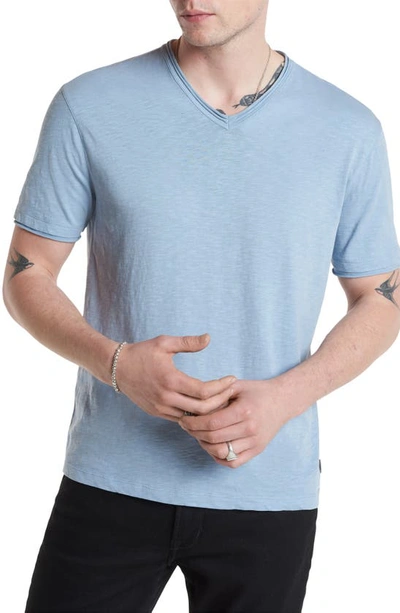 John Varvatos Regular Fit V-neck Short Sleeve Linen T-shirt In Dusted Blue