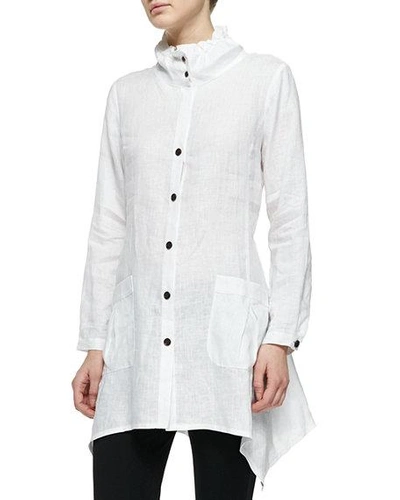 Go Silk Ruffle-collar Linen Drama Big Shirt In White