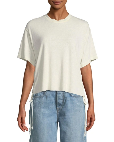 Kendall + Kylie Lace-up Boxy Crewneck Tee In Beige