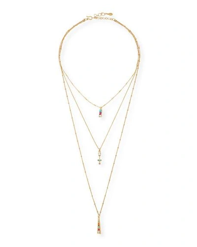 Sequin Three Layer Crystal Pendant Necklace In Gold