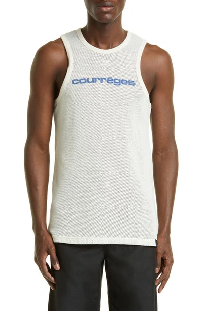 Courrèges Logo Printed Mesh Shell Tank Top In Natural