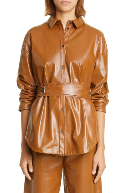 Fabiana Filippi Belted Leather Shirt Jacket In Toffee | ModeSens