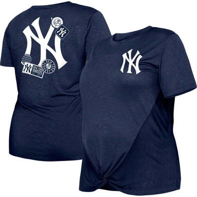 New Era Navy New York Yankees Plus Size Two-hit Front Knot T-shirt