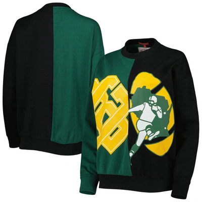 Mitchell & Ness Women's  Green, Black Green Bay Packers Big Face Pullover Sweatshirt In Green,black
