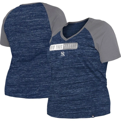 New Era Navy New York Yankees Plus Size Space Dye Raglan V-neck T-shirt